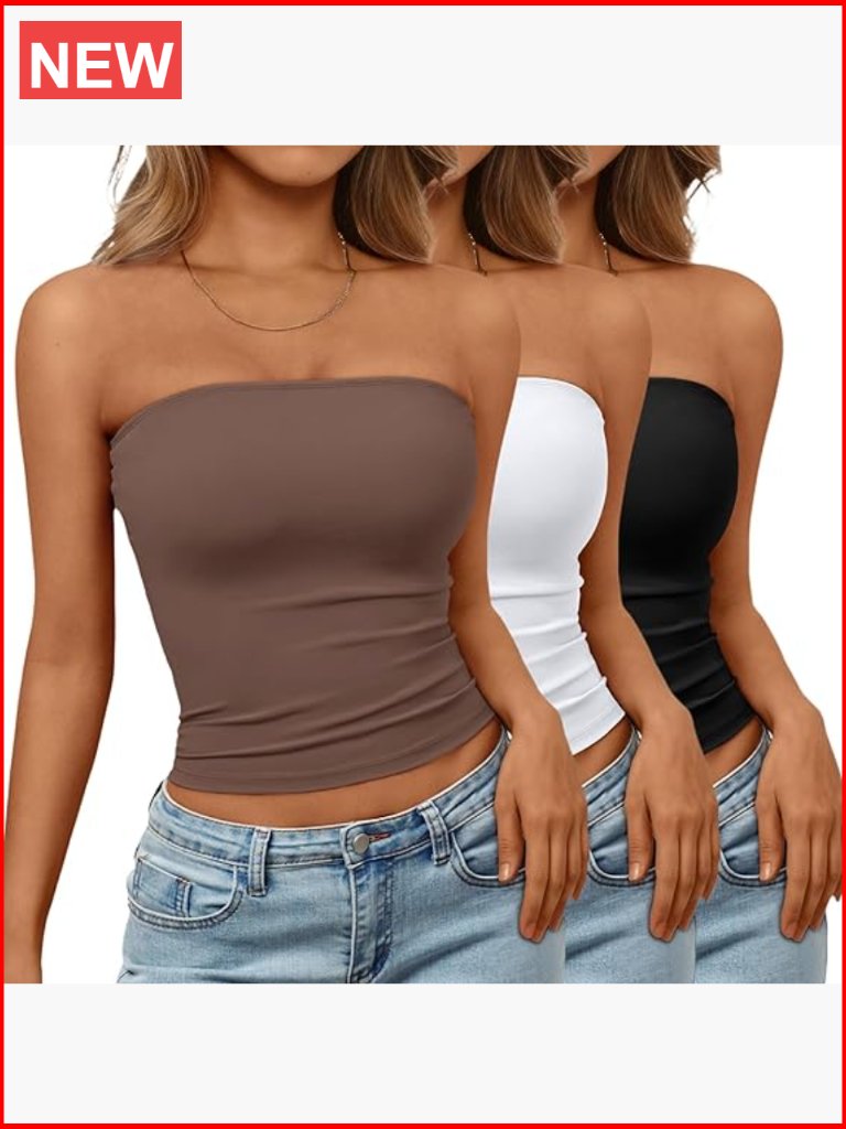 3 Pack Strapless Bandeau Crop Tube Tops Going Out